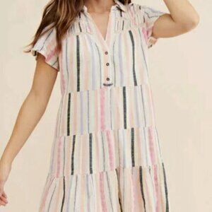 Anthropologie Georgina Tiered Striped Knit Shirt Dress SZ S Multicolor Pullover